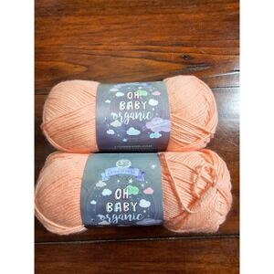 Lion Brand‎ Oh Baby Organic Cotton Yarn Coral 180 Yards 2 Skeins New
